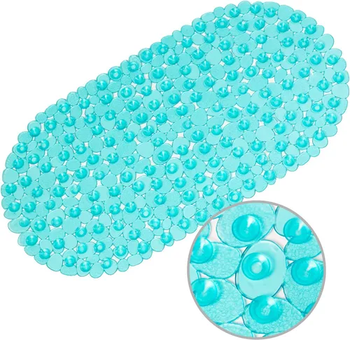 Vista 12 de WELTRXE Tapete ovalado antideslizante con burbujas negras para bañera, tapete de ducha con orificios de drenaje, ventosas, lavable a máquina, BPA