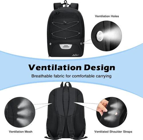 Vista 4 de MoKo Mochila de baloncesto con gancho, mochila grande de voleibol y fútbol, bolsa de gimnasio con compartimentos separados para pelotas y zapatos