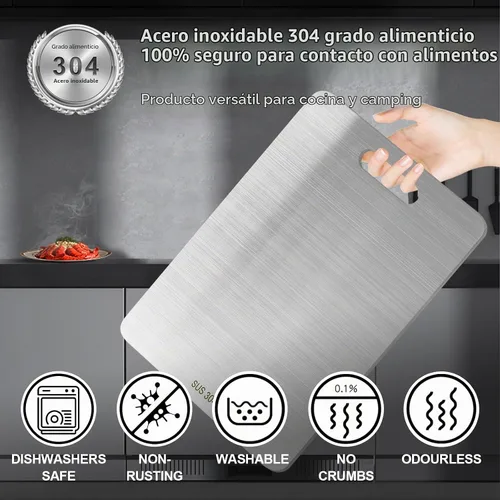 Vista 3 de 3 piezas Tablas de Cortar de Acero Inoxidable Tablas de Cortar para Cocina, Tabla de Doble Cara Mejorada, Tabla de Cortar Gruesa para Cocina de Casa