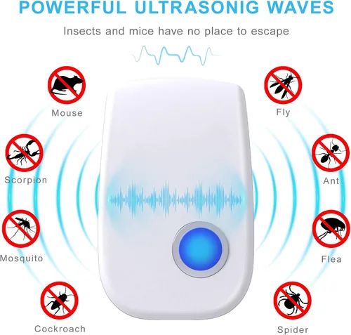 Vista 3 de Repelente ultrasónico de control de plagas para interiores, repelente de ratones con enchufe electrónico para roedores, ratas, arañas, hormigas