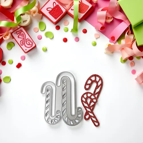 Vista 8 de Troqueles de corte de metal de Navidad, troqueles de bastón de caramelo, plantillas de grabado en relieve para álbumes de recortes, álbum