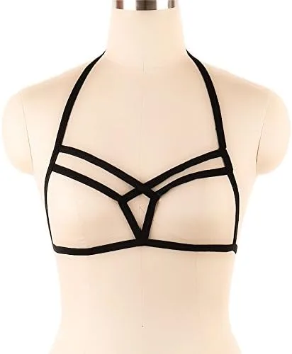 Vista 2 de Lencería elástica sexy para mujer, brasier de jaula sin copas