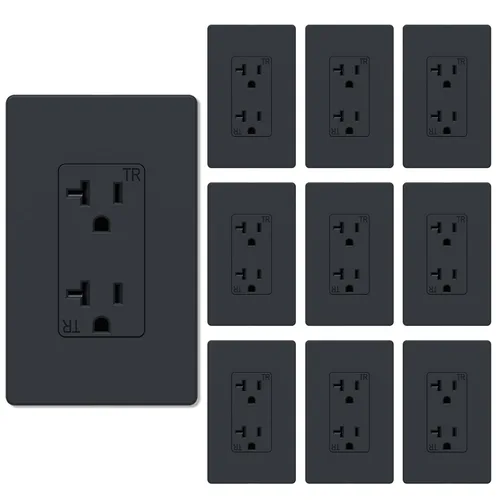 Vista 13 de Salida de receptáculo decorador, placa de pared sin tornillos incluida, salida de pared resistente a manipulaciones de 15 amperios y 125 V, 2 polos