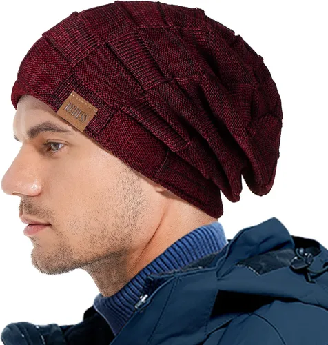 Vista 6 de REDESS Gorro para hombre y mujer, gorro de invierno cálido, gorro de punto holgado grueso