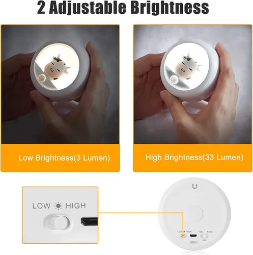 Vista 3 de AIMILAR Luz nocturna, luz recargable con sensor de movimiento con brillo ajustable y 3 opciones de montaje, luces nocturnas ideales para niños