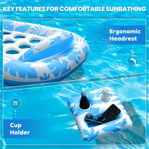 Vista 3 de Flotadores inflables para piscina para adultos, 3 en 1, flotadores de piscina con toldo y soporte para tazas, balsa de piscina XL, sillas