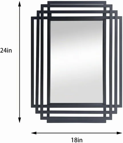 Vista 6 de Espejo de pared rectangular decorativo de 24 x 18 pulgadas con marco de metal negro Geometric Design, HD Mirror, Horizontal/Vertical Hanging, Art