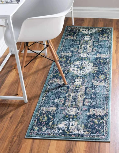 Vista 23 de Unique Loom Sumter Collection - Alfombra Aiken (2 x 6 pies, color rosa y azul)