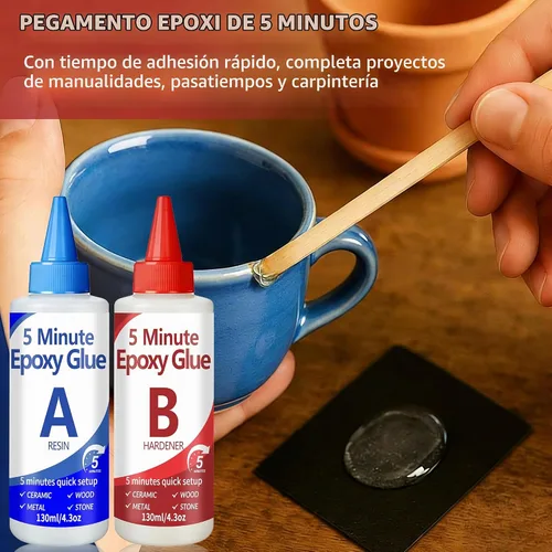 Vista 4 de Kit de pegamento epoxi de 5 minutos, adhesivo epoxi transparente de 8.8 fl oz, resistente, impermeable, resistente al calor, curado rápido