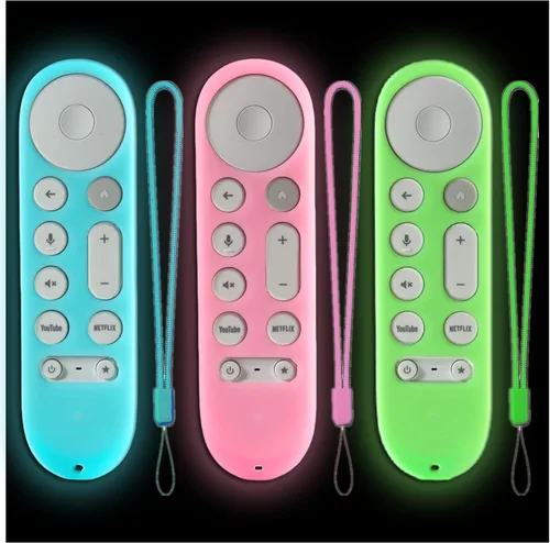 Vista 9 de Funda protectora para Google TV Streamer 4K 2024 Chromecast Remote Case Funda y caja de control remoto, brilla en la oscuridad, rosa brillante