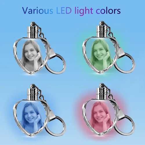 Vista 3 de HAN'S LASER Personalized Keychains with LED Light, Crystal Keychain with Your Own Photo, Great Memorial Gifts