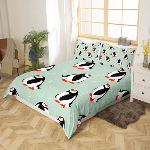 Vista 3 de jejeloiu Juego de ropa de cama para niños y niñas, tamaño individual, diseño de pájaros y frailecillos, para decoración de dormitorio de niños