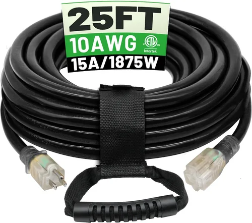 Vista 15 de POWGRN Cable de extensión para exteriores de 50 pies, 10 AWG, impermeable Negro