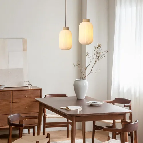 Vista 6 de Luces Colgantes Modernas de Mediados de Siglo para Isla de Cocina, Lámpara Colgante Grande de Vidrio Lechoso Acanalado, Accesorio de Iluminación