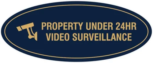 Vista 17 de Cartel de vigilancia oval PROPERTY UNDER 24HR - Negro - Pequeño (1 paquete)