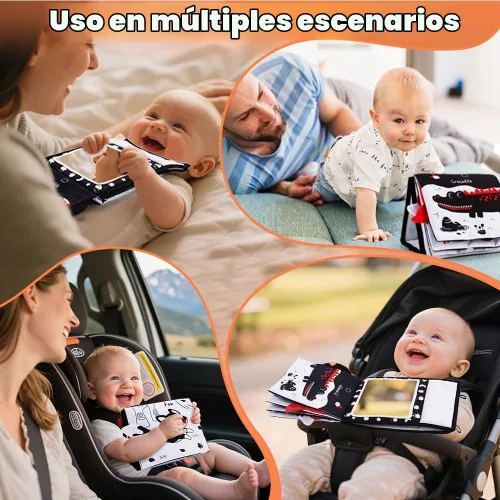 Vista 7 de Espejo de tiempo de barriga con libro para recién nacido, negro y blanco