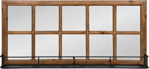 Vista 2 de Kate and Laurel Jackson Casual Farmhouse - Espejo de ventana de madera maciza de 10 pulgadas con estante de metal negro envejecido, 40 x 18