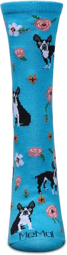 Vista 7 de MeMoi Calcetines novedosos de Bulldog Francés y Rosas Rayan Blend Crew Caverna azul