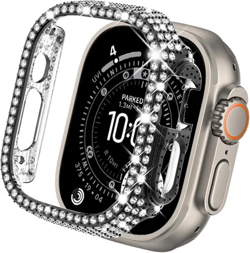 Vista 31 de KADES - Funda protectora completa compatible con iWatch, con protector de pantalla de vidrio templado incorporado, brillante y con diamantes de Negro