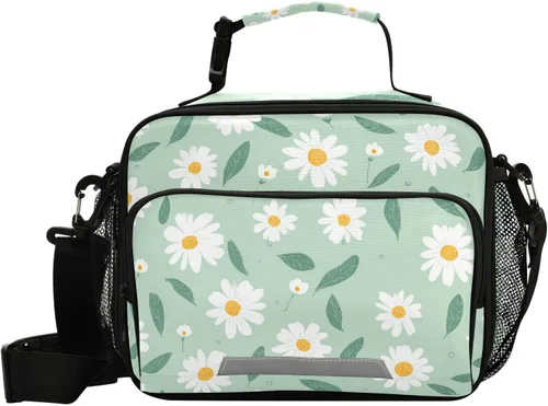 Vista 13 de Aslsiy Bolsa de almuerzo para mujer, diseño de arcoíris, con diseño de mariposa, con diseño de corazones brillantes, con correa ajustable