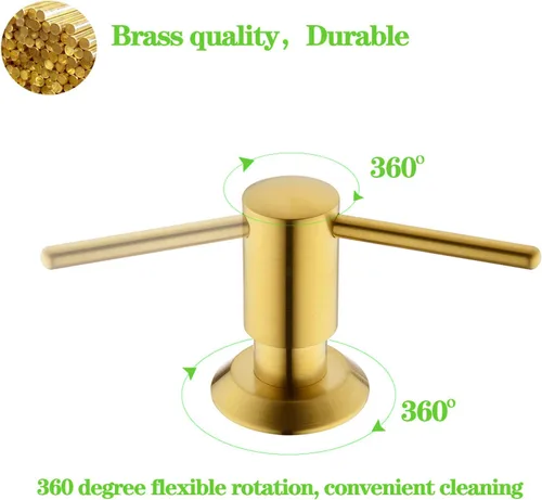 Vista 3 de Dispensador de jabón dorado para fregadero de cocina, dispensador de jabón integrado de latón, cabezal de bomba de oro cepillado, loción líquida