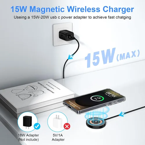 Vista 2 de Cargador inalámbrico Magsafe para iPhone, paquete de 2 cargadores inalámbricos magnéticos for iPhone 17 Pro Max/17e/17/16/15/14/13/12 Series&