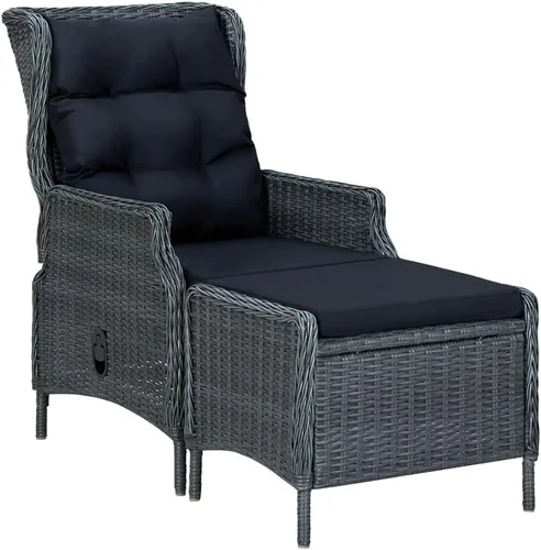 Vista 9 de Silla de patio reclinable con cojines Poly Rattan Brown Patio Sillas Sillas para Comedor para picnic Patio Sala Terraza Marrón