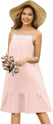 Vista 22 de YOZLY - Camisones de algodón sin mangas para mujer, camisón de tanque de noche con bolsillos A-Solid Blanco