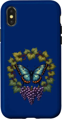 Vista 5 de Blue Winged Diana Fritillary Butterfly and Grape Vine Case for iPhone XR