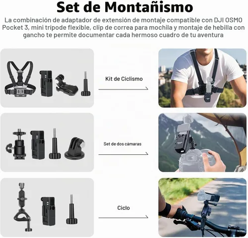 Vista 2 de NEEWER Basics Kit de Accesorios 16 en 1 Compatible con DJI OSMO Pocket 3, Mini Trípode, Varilla Selfie, Correa de Pecho, Montura Magnética