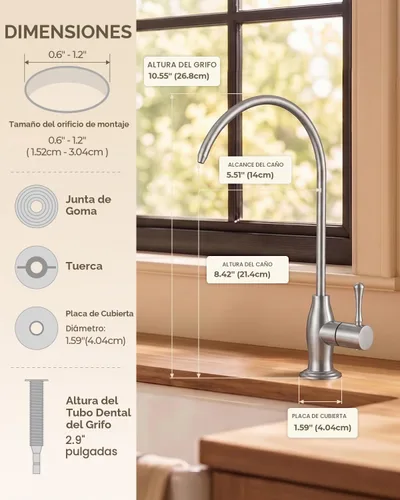 Vista 3 de WEWE Grifo de agua potable con diseño vintage, sin espacio de aire, níquel Níquel cepillado