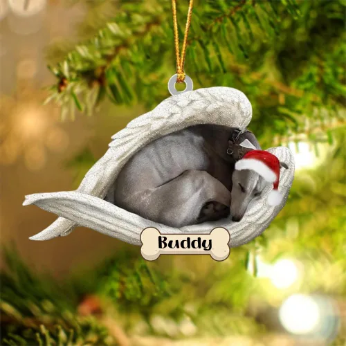 Vista 10 de Afghan Hounds - Adorno de Navidad con alas de ángel durmiente, recuerdo personalizado para perros 2024, adorno de forma acrílica, regalos