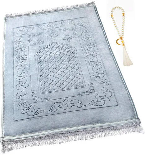 Vista 9 de Alfombra de oración musulmana con cuentas de oración Tasbih, suave y grande para oración islámica mate, alfombrilla de oración islámica acolchada