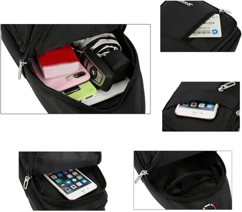 Vista 3 de Yerchic Bolsa pequeña para hombre bandolera de una correa casual con agujero para auriculares para viajes deportes al aire libre Negro S Tendencia
