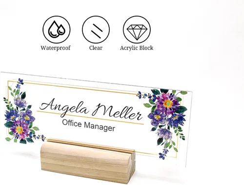 Vista 2 de Placa de nombre personalizada para escritorio, bonita decoración de oficina para mujeres u hombres, decoraciones de escritorio acrílicas