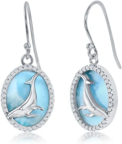 Vista 27 de Beaux Bijoux Aretes de plata de ley azul larimar para mujer, joyería natural de larimar, diseño de animales marinos, pez de pulpo de tortuga