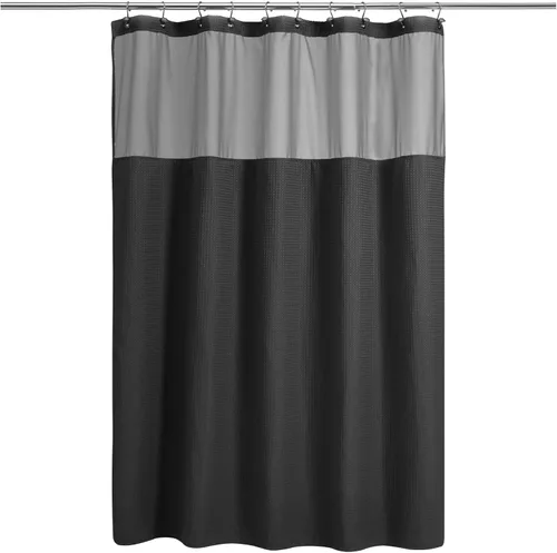 Vista 9 de N&Y HOME - Juego de cortina de ducha de punto gofre, forro de tela a presión y ganchos, para ducha pequeña, estilo hotel, ventana superior de malla