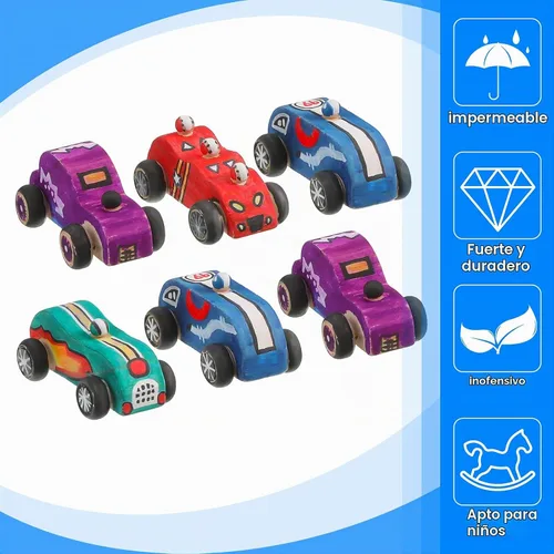 Vista 3 de 12 piezas de madera DIY coche juguetes pintables autos de carreras sin terminar juguete de madera pintura kit de manualidades para estudiantes fácil
