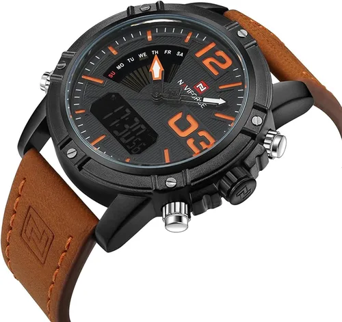 Vista 2 de Naviforce hombres moda deporte relojes hombres cuarzo analógico fecha reloj hombre cuero Militar impermeable reloj