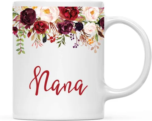 Vista 25 de Andaz Press Taza de té de cerámica para el día de la madre, regalo de 9.5 fl oz, otoño, marsala, flores burdeos, rosas, flores, tía, 1 paquete
