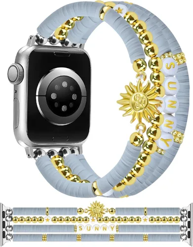 Vista 34 de JR.DM - Pulsera de cuentas compatible con Apple Watch de 40 mm, 38 mm, 41 mm, 42 mm; correa elástica hecha a mano para iWatch Series