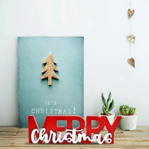 Vista 2 de GHOSTMAGIC Letrero de Feliz Navidad, Decoración de Navidad de Madera, Centro de Mesa Independiente, Decoración de Fiesta de Navidad para Mesa