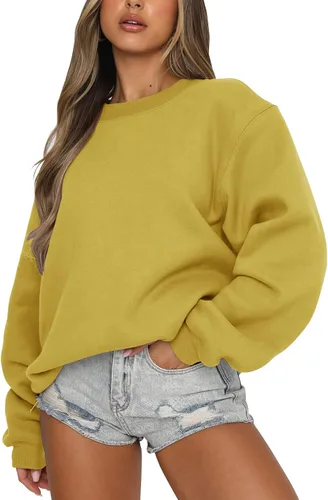 Vista 21 de Fanway&EC - Sudadera de manga larga para mujer, cuello redondo, casual, sudadera con capucha de gran tamaño, tops de otoño Rosa albaricoque