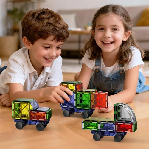 Vista 5 de Magnetic Downhill Racer Track: 40pc Blocks Set w Car, STEM Toy 3-8