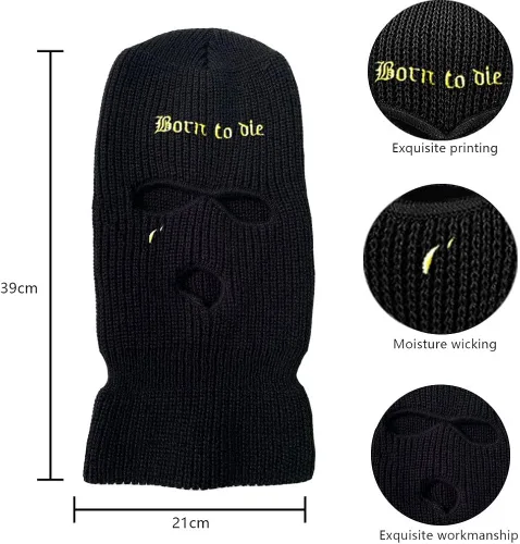 Vista 2 de Winter Windproof Knitted Cycling Ski Mask Neck Warmer 3 Hole Balaclavas Full Face Cover