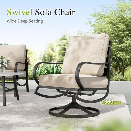 Vista 5 de Sophia & William - Juego de 2 piezas de muebles para patio, sofás metálicos, sillas con cojines para patio, sillones giratorios con funda extraíble