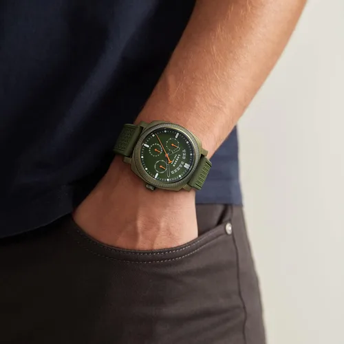 Vista 4 de Ted Baker Reloj de pulsera de silicona verde militar para hombre (modelo BKPCNS3099I), Verde
