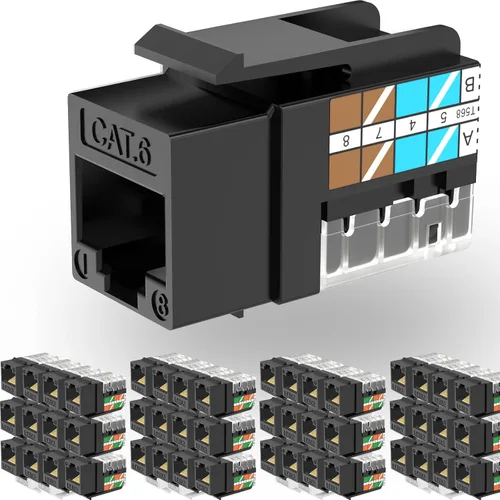 Vista 16 de Rapink RJ45 Conector Keystone Cat6 Soporte 10G, Conectores Keystone UTP 10 Pack para Placa de Pared y Panel de Conexiones, RJ45 Keystone 90 Grados
