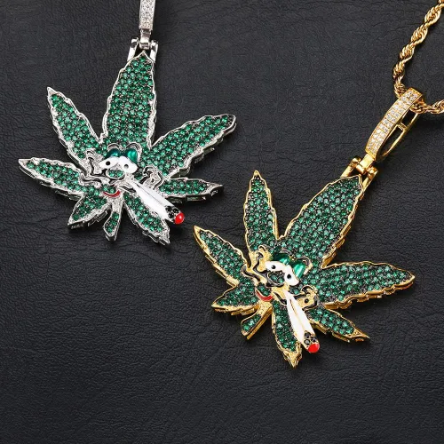 Vista 3 de Yooce Collar con colgante de hoja de marihuana, cadena de hierba de cannabis