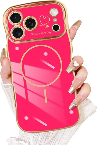 Vista 24 de Fiyart - Funda diseñada para iPhone 16 Pro, marco de onda lindo con forma rizada, corazones de amor chapados para mujeres y niñas, protección